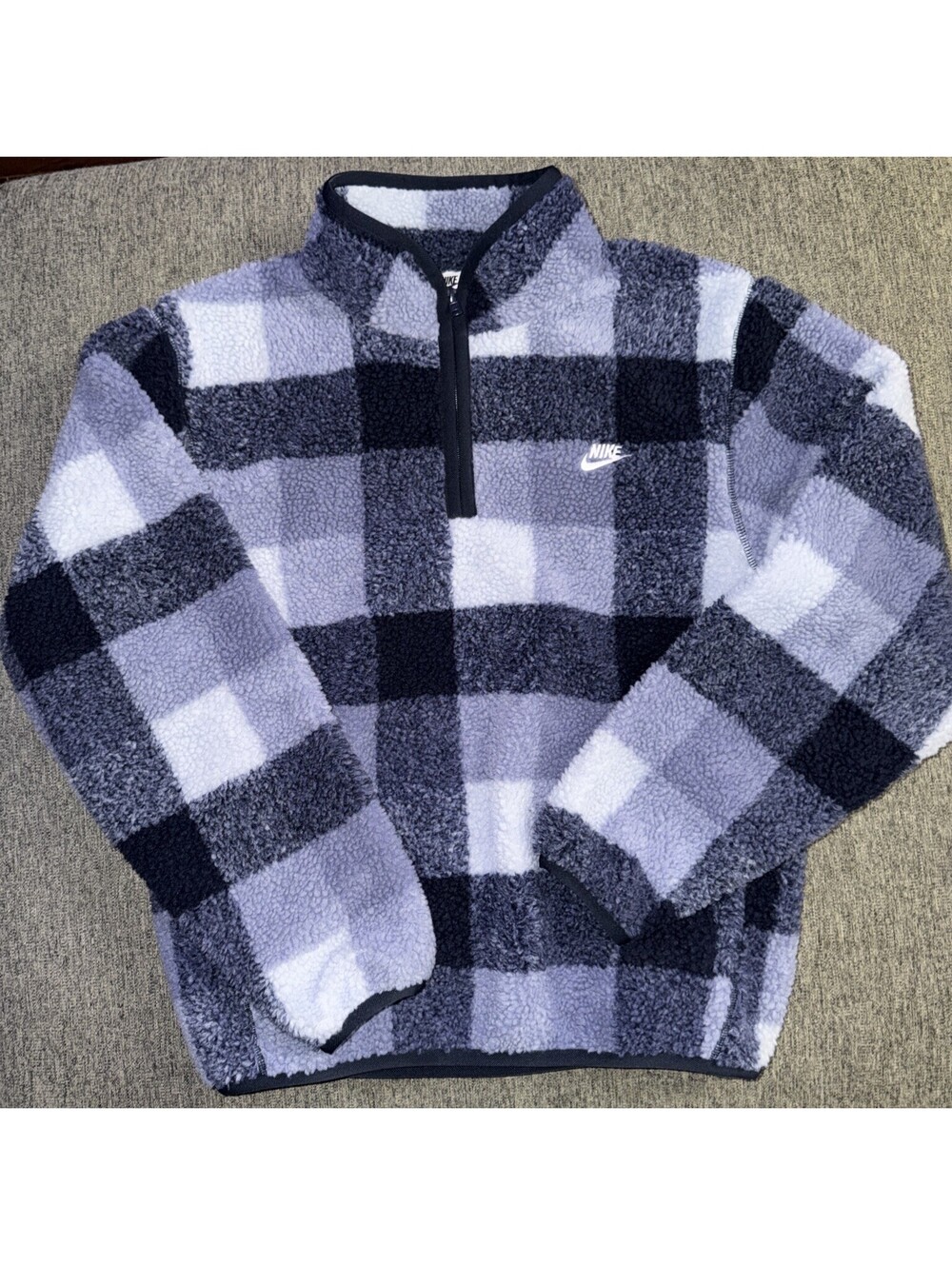 Nike Club Men Small Blue/Ghost Half-Zip Sherpa Pullover Fleece FZ0896-057 $115
